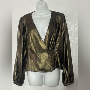 Express Gold Long Sleeve Wrap Blouse with Notched Collar